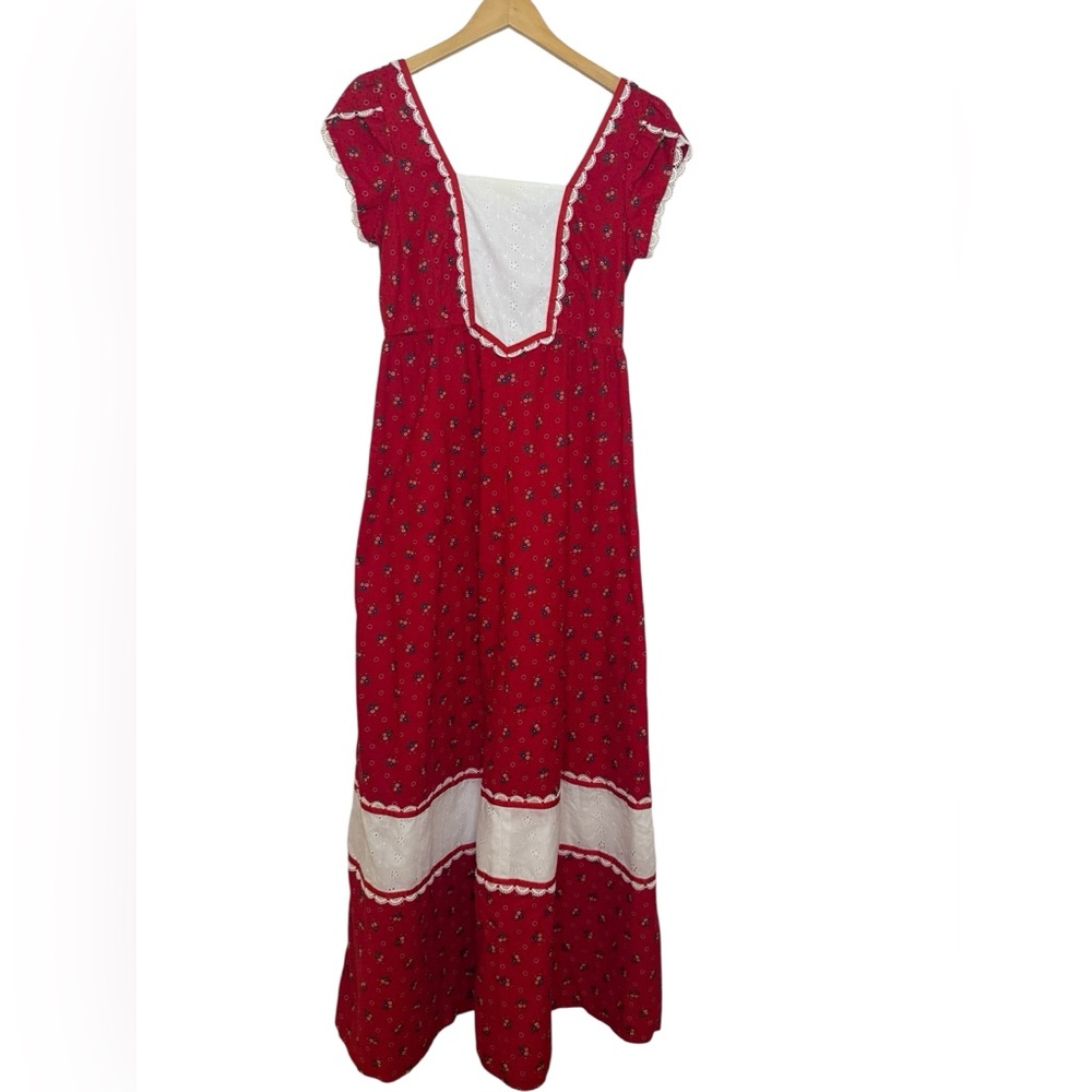 VTG 70’s Hilda Hawaii Cottagecore Prairie Maxi Dress Eyelet Lace Floral EUC